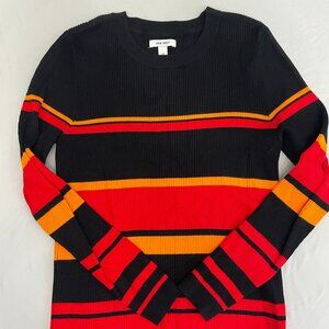 Nine West striped, ribbed sweater, black/red/orange, size M